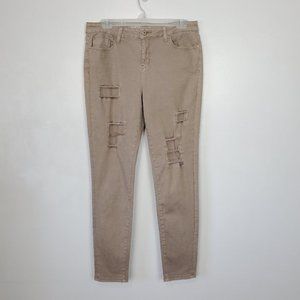 Hippie Laundry Tan Taupe Distressed Destructed Mid Rise Skinny Jeans Size 31